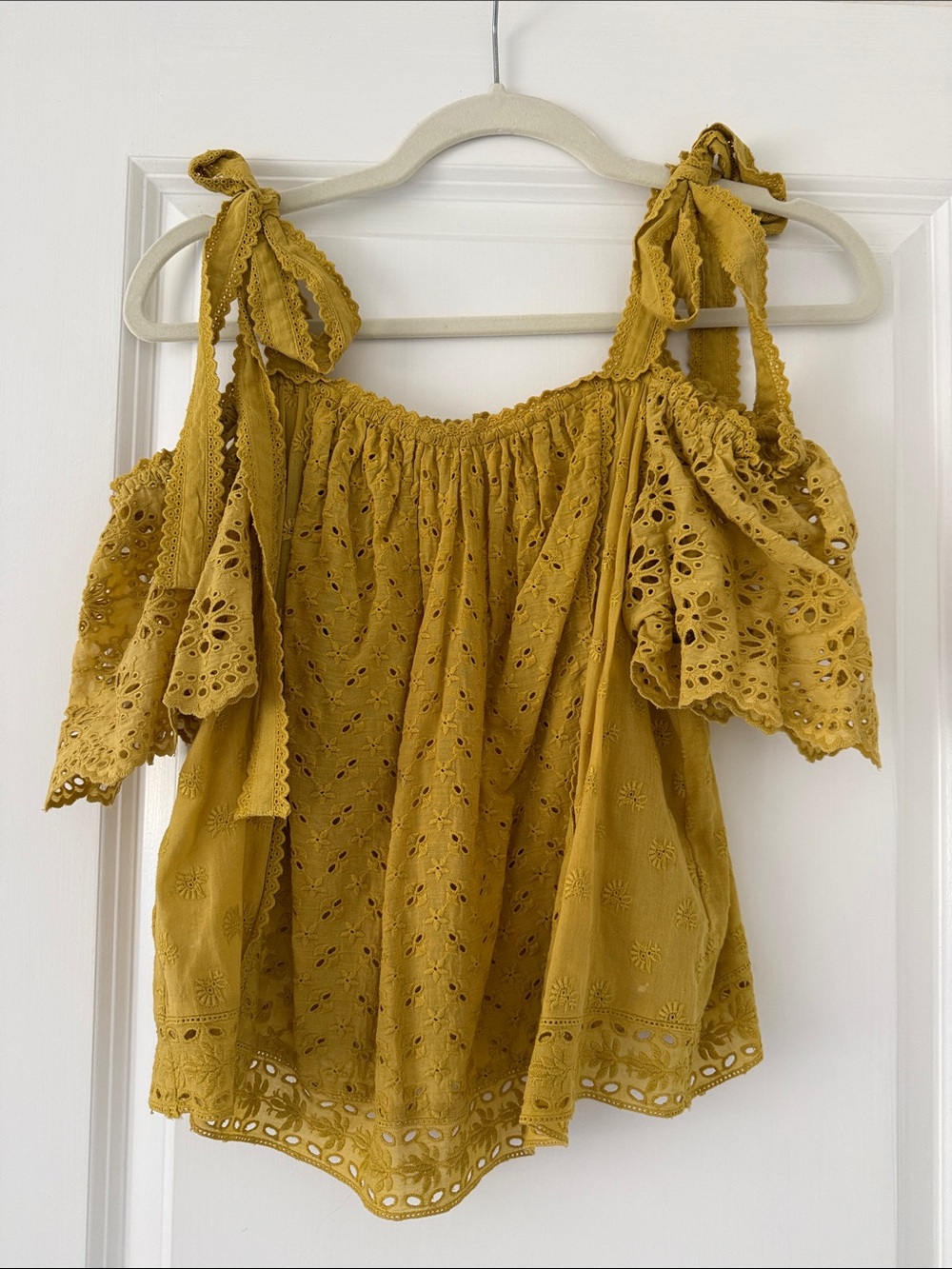 Ulla Johnson Mustard Eyelet Tie-Shoulder Camisole